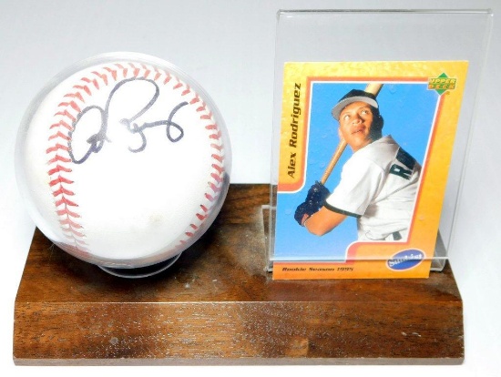 Alex Rodriguez 1995 Rookie Card w/ Autographed Baseball