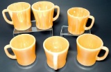 Six (6) Vintage Fire King Ovenware Peach Luster D-handle Coffee Mugs