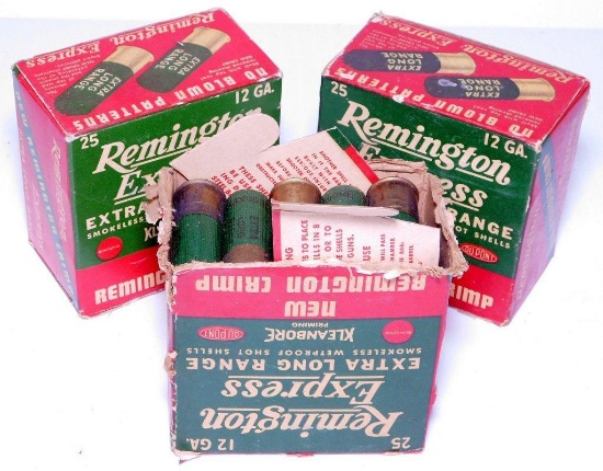 Three Boxes of Full Vintage Remington Express 12 Gauge Shotgun Shell Boxes