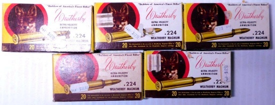 Classic Weatherby .224 Caliber Fox Ammo Boxes, Five