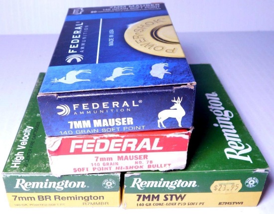 Boxes of 7mm Rifle Ammo, Four