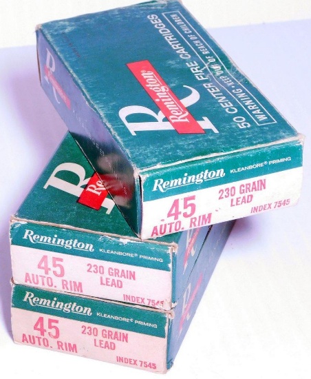 Three Full Boxes of Vintage Remington 45 Auto Rim Ammo