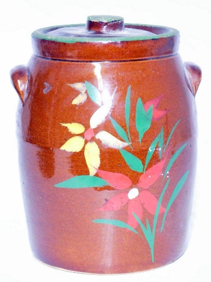 USA Stoneware Hand-painted Floral Lidded Jar