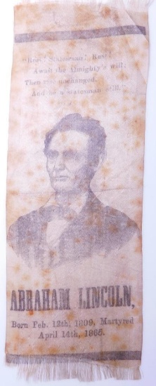 Abraham Lincoln Silk Mourning Ribbon. 1865