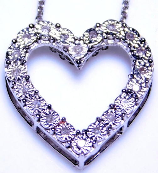 Diamond and Sterling Silver Heart Pendant Necklace