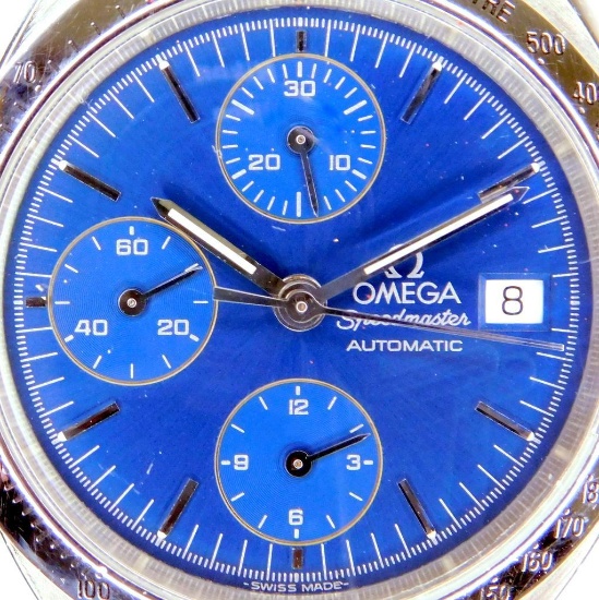 Omega Speedmaster Date Automatic Blue 3511.80.00 Stainless, Box, Papers, Hang Tag, Authenticated