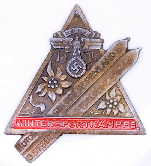 German WWII NSKK 1939 Wintersportkampfe Ski Plaque