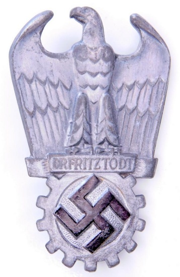 German WWII Silver Organization DR FRITZ TODT Badge