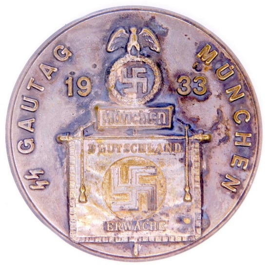 German WWII 1933 Waffen SS Gautag Munchen Tinnie Badge