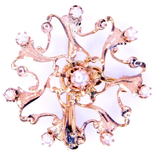 10K Gold and Pearl Vintage Brooch