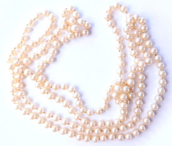 Large Strand Pearl Necklace, Faux