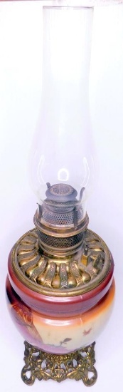 Antique Made in America Kerosene Hand-painted Table Lamp, No Shipping