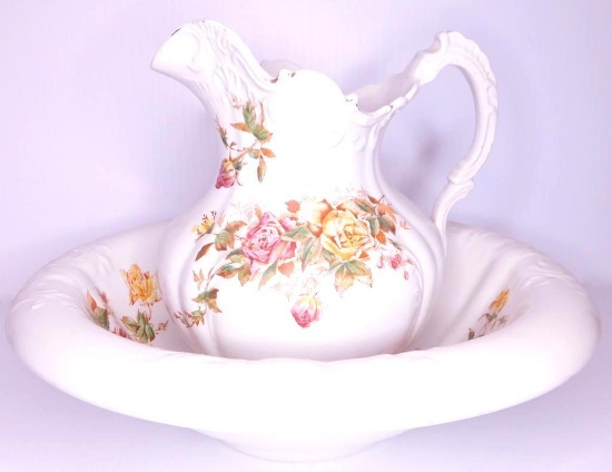 Antique Empire Pottery Trenton New Jersey Pitcher June Rose Pattern, No Shipping