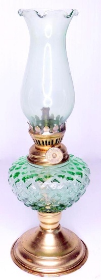 Made in Hong Kong Green Glass Hurricane Table Lamp, No Shipping