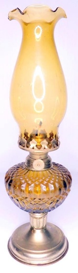 Yellow Glass Hurricane Oil Table Lamp, Hong Kong, No Shipping