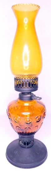Amber Colored Glass Hurricane Table Oil Lamp, Hong Kong, No Shipping