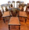Grouping of Matching Stenciled Caned Wood Dining Table Chairs, (5)