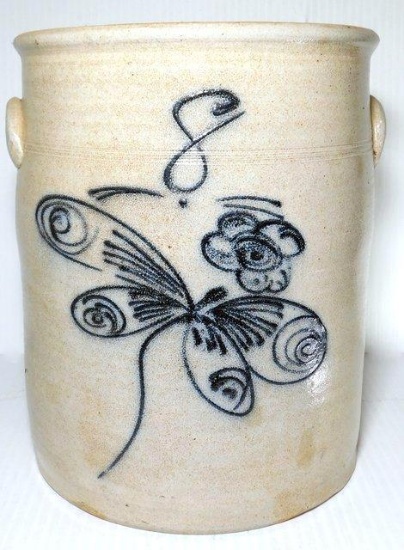 Rowe Pottery Works Cobalt Blue Damselfly 8-Gallon Crock, 1982