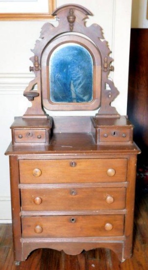 Antique Victorian Child's Walnut Dresser/Vanity with Swivel Mirror
