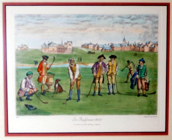 Golf Collectible Decor Grouping, Including St. Andrews Re-strike Engraving