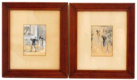 Pair of Framed Antique High-Wheel Bicycle Slat-back Artworks