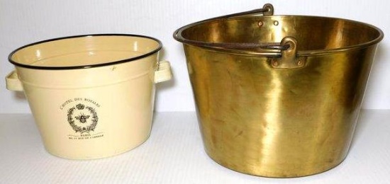 Brass Bucket with Hand-forged Handle, Bucket and Slate