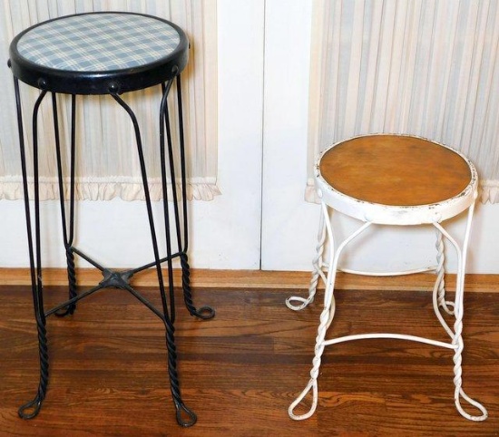 Vintage Twisted Metal Wire Ice Cream Parlor Stools, Two (2)