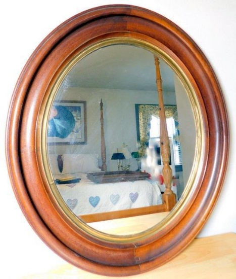 Antique Slat-back Oval Mirror and Rectangular Mirror