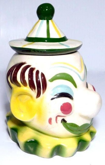 Vintage 1950's Sierra Vista Ceramic Clown Cookie Jar, California Pottery