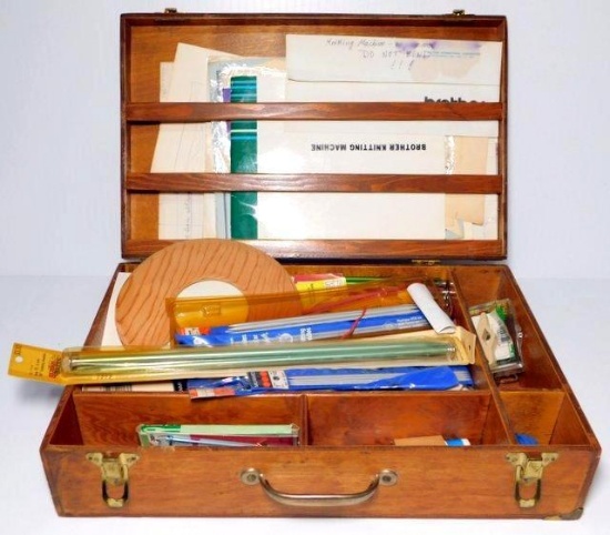 Quality Wooden Box Filled with Knitting Supplies