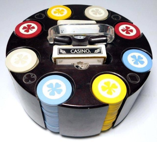 Full Set of Poker Chips and Playing Cards in Carrier