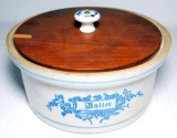 Stoneware Butter Crock w/ Wooden Lid