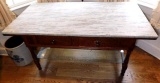 Antique Wooden Table w/ Two Drawers and Marble Top