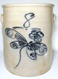 Rowe Pottery Works Cobalt Blue Damselfly 8-Gallon Crock, 1982