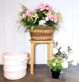 Stoneware Crock, Plant Stand, and Faux Floral Decorative Collection