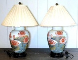Pair of Porcelain Floral Design Table Lamps