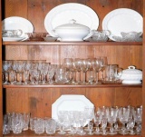 Grouping of Glassware and White Porcelain Serving Pieces