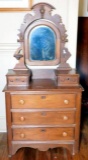 Antique Victorian Child's Walnut Dresser/Vanity with Swivel Mirror