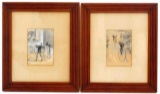 Pair of Framed Antique High-Wheel Bicycle Slat-back Artworks