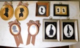 Antique Silhouette Portraits in Wood Frames Grouping, Eight (8)
