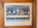 Framed Artworks Including Last Supper and Antique Miniature Mirror