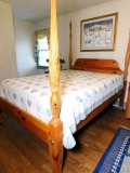 Pine Queen Four-poster Bed, Box Spring and Serta Mattress