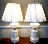 Pair of White Porcelain w/Polka Dot Table Lamps