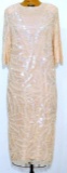 Vintage Megan Barrett Sequin Beaded Silk Evening Gown, Made in India