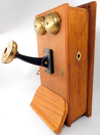 Early 20th-Century Wall-Mounted Wood Northern Electric Company Crank Telephone