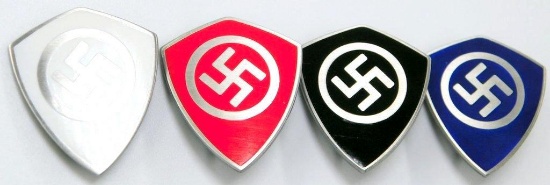 German WWII Political Leader Swastika Lapel Badges, Four (4)