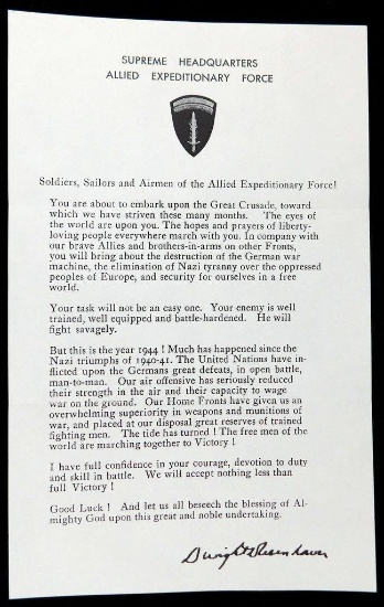 US WWII D-Day Allied Expeditionary Force Eisenhower Letter