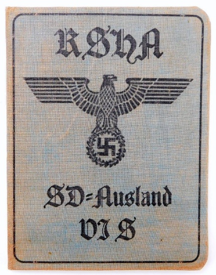 German WWII Waffen SS Officer SD = Ausland Identification Booklet