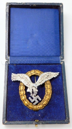 Scarce Cased German WWII Luftwaffe Pilot Observer Badge