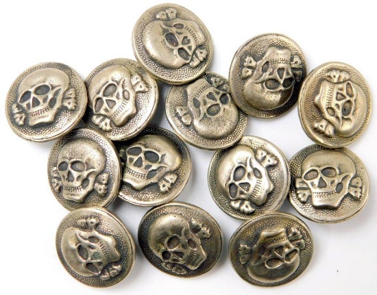German WWII Waffen SS Skull Uniform Buttons, Group of Thirteen (13)